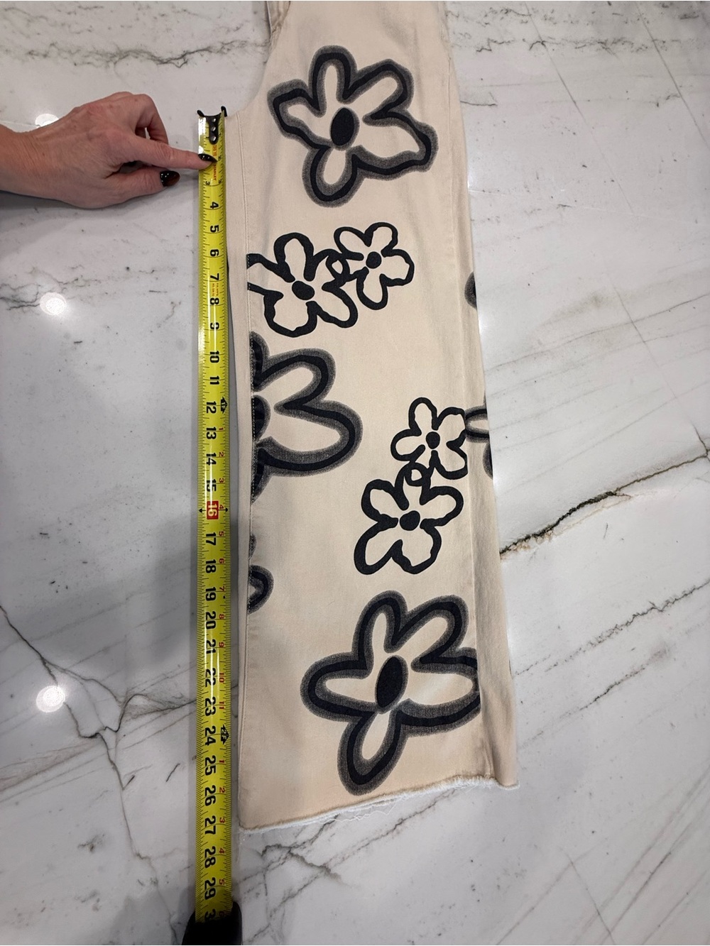 easel Cream Wide-Leg Jeans with Black Floral Graffiti - Picture 7 of 8
